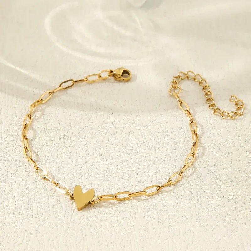 1/2Pcs 18K Gold Stainless Steel Heart Adjustable Couple Bracelet, Men'S and Women'S Friend Jewelry, Birthday，Commemorative Gifts