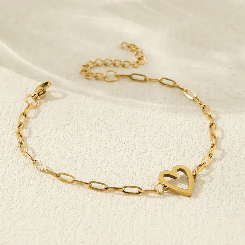1/2Pcs 18K Gold Stainless Steel Heart Adjustable Couple Bracelet, Men'S and Women'S Friend Jewelry, Birthday，Commemorative Gifts