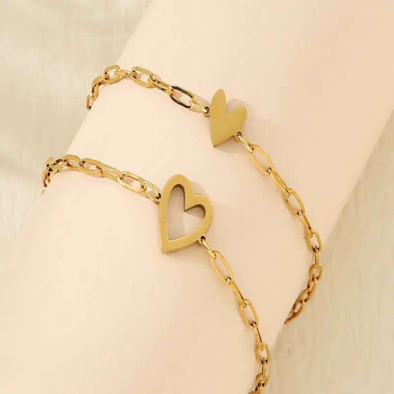 1/2Pcs 18K Gold Stainless Steel Heart Adjustable Couple Bracelet, Men'S and Women'S Friend Jewelry, Birthday，Commemorative Gifts