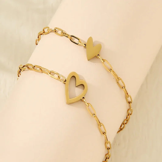 1/2Pcs 18K Gold Stainless Steel Heart Adjustable Couple Bracelet, Men'S and Women'S Friend Jewelry, Birthday，Commemorative Gifts